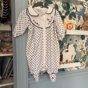 White and Navy Heart Polka Dot Baby Footie
